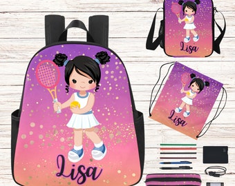 Personalized Tennis Backpack for Toddlers, Young Girls Tennis Backpack And Matching Lunchbag Set with Name - Lunch Box And Bag Set for Kids