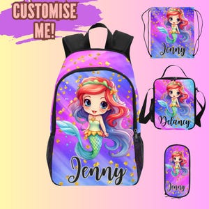 Sac à dos personnalisé sirène pour tout-petits avec nom, sac sirène pour jeunes filles, sacs à dos sirène pour tout-petits pour enfants d'âge préscolaire