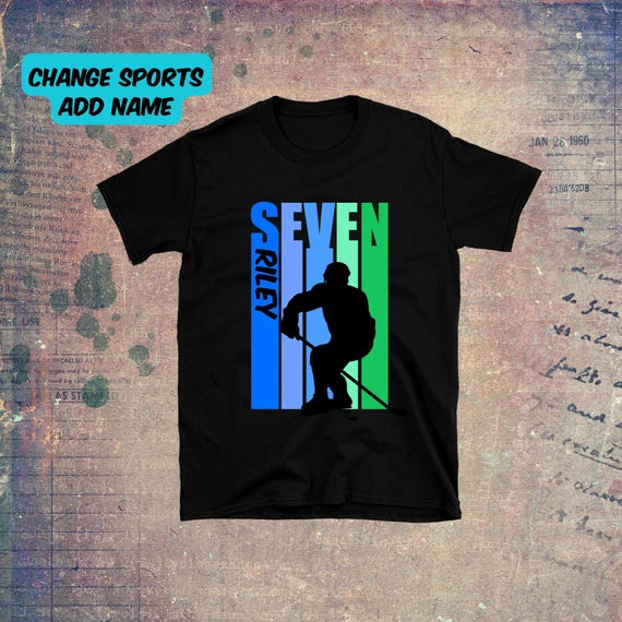 Kids Personalized 7th Birthday Ice Hockey  Shirt - Boys 7 Today Hockey   TShirt Fully Customized With Name - Cool Retro Graphic Design