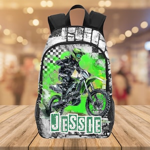 Custom Dirt Bike Backpacks With Name, Custom Motocross Backpacks, Personalized Dirt BIke Backpacks for Kids, Teen Backpacks for Motorsports