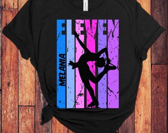 Girls Personalized Retro Ice Skater Shirt - Birthday Ice Skating TShirt for Kids-  Womens Ice Skating Shirt Customized - Figure Skating