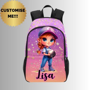 Sac à dos de softball personnalisé pour tout-petits, Sac à dos de baseball pour filles, Sac à dos de baseball pour filles avec nom, Cartable de baseball