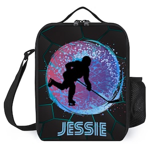 Boîte à lunch de hockey sur glace personnalisée pour garçons - Boîte à lunch personnalisée pour joueurs de hockey - Sac à lunch cool pour l'école - Boîte à lunch de sport pour enfants
