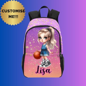 Sac à dos de basket-ball personnalisé pour fille, cartable de basket-ball pour la rentrée des filles - Entièrement personnalisable-Sac à dos pour fille pour l'entraînement de basket-ball