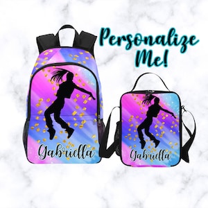 Sac à dos enfant personnalisé pour danseuses hip hop filles, sac à dos de danse avec sac à lunch assorti portant le nom, cartable personnalisé pour danseuses