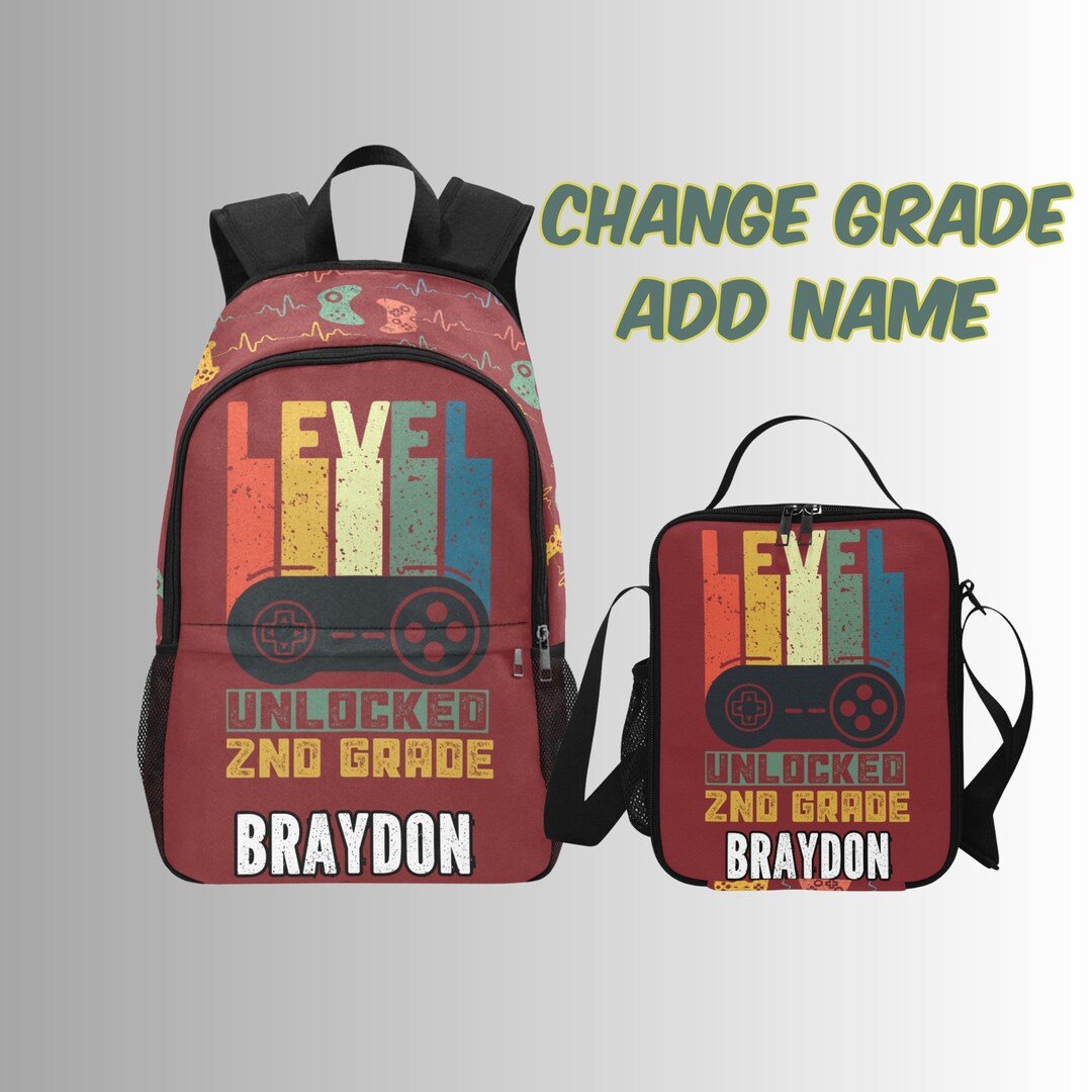 Personalized Gamer Boy Backpack, Level Unlocked 2nd Grade Backpack With