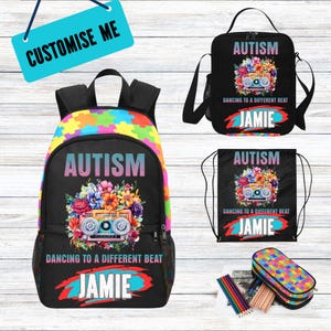 Sac à dos personnalisé Dancing To a Different Beat pour enfants, Sensibilisation à l'autisme avec sac pour enfants, Sac à dos neurodivers pour autistes