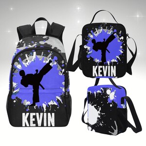 Sac à dos garçon pour enfants de taekwondo, ensemble sac à dos de taekwondo personnalisé et boîte à lunch, sac à dos pour enfants avec boîte à lunch assortie pour enfants sportifs