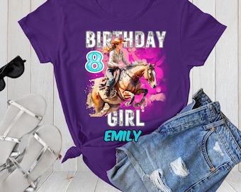 Girls Cowgirl 8th Birthday Shirt With Name, Horse Birthday Shirt for Kids Turning 8, 8 Today Country Girls Birthday TShirt, Horse Lover