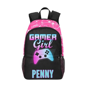 Sac à dos gamer personnalisé pour fille, sac à dos gamer personnalisé pour fille avec nom, cartable gamer fille avec sac à lunch gamer adolescent