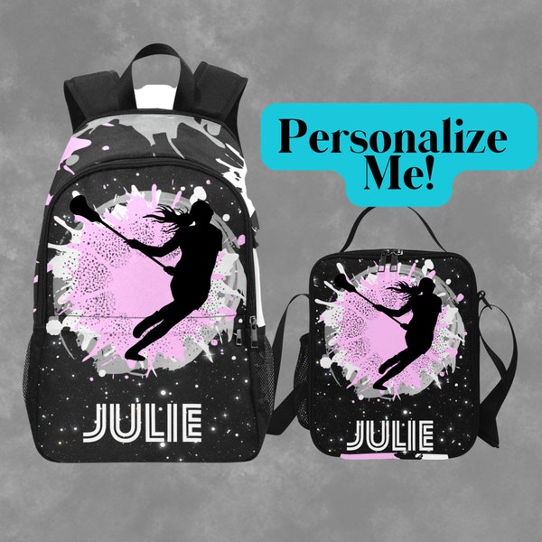 Customized Lacrosse Backpack And Matching Lunchbag, Personalized School Bag for Lacrosse Teenagers Bag With Name on, Bag Pack for Kids