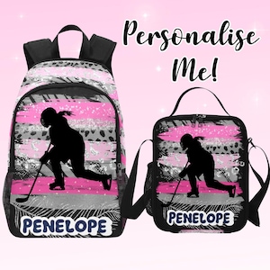Sac à dos de hockey sur glace personnalisé pour fille - Sac à dos de hockey sur glace personnalisé avec nom - Cartable avec sac à lunch assorti, cartable cartable