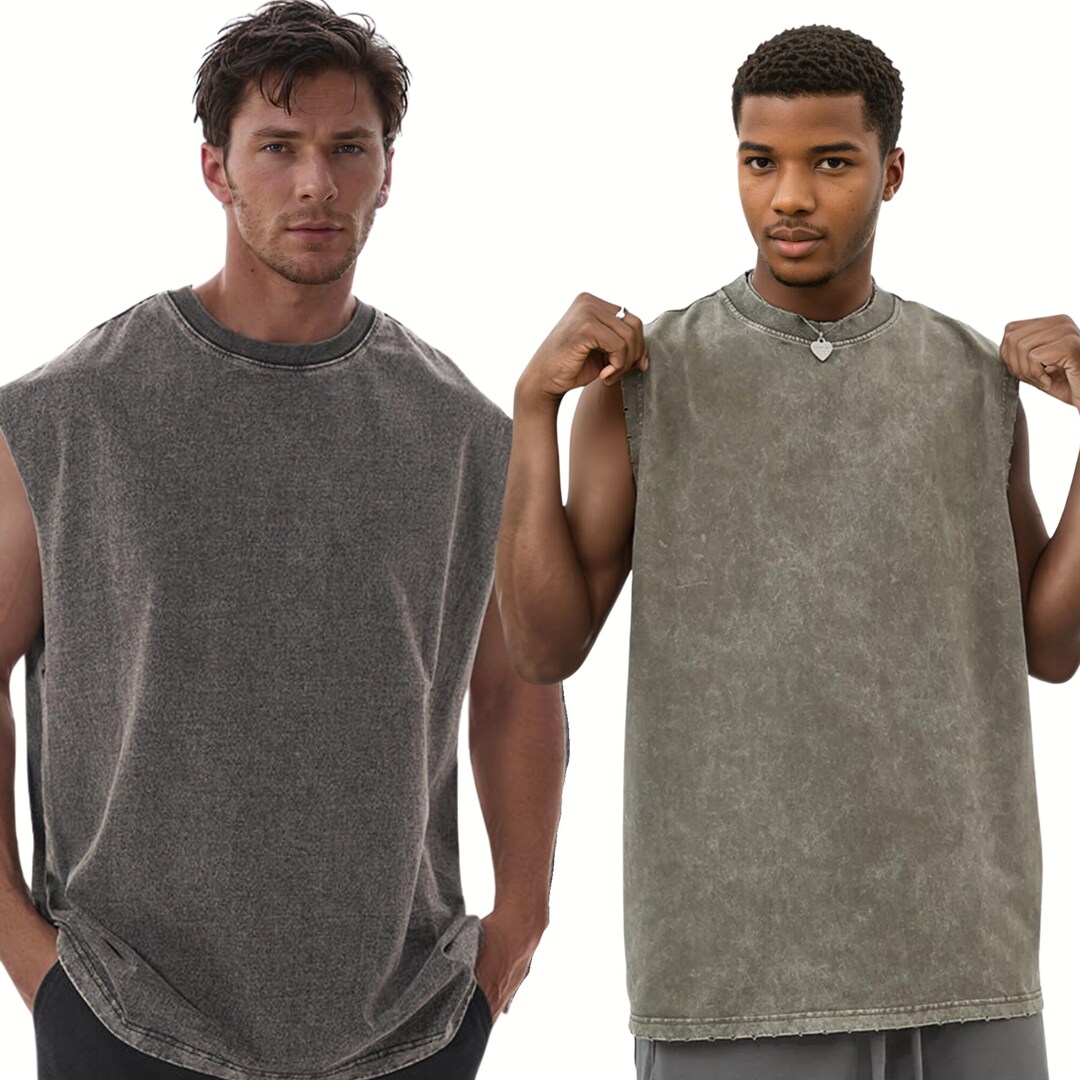 Oversized Sleeveless Shirt for Men With Frayed Edges, Edgy Oversized Sleeveless Shirt for Men With Frayed Edges, Edgy