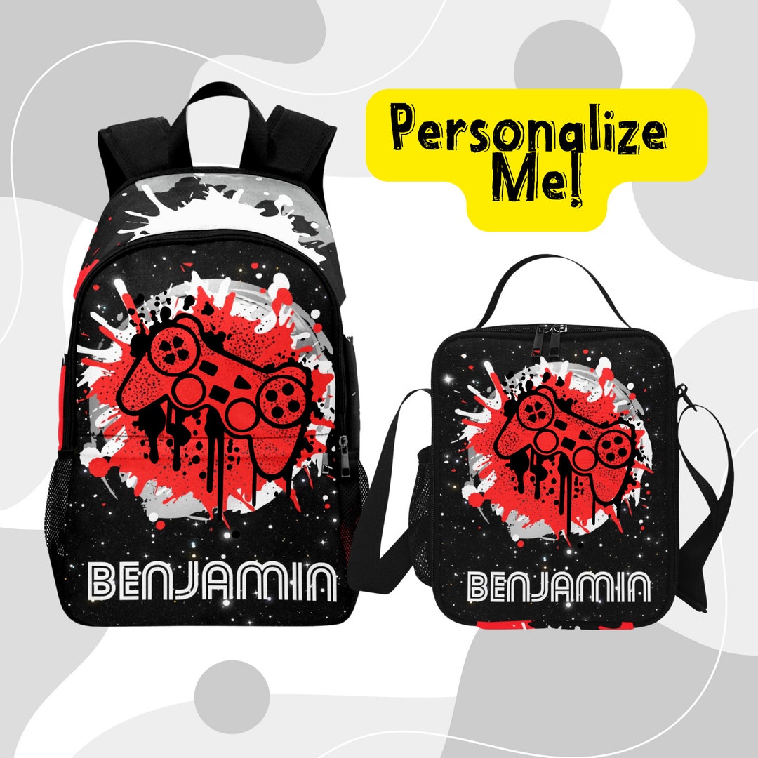Boys Backpack for Gaming Kids, Personalized Gamer Backpack and Lunchbox
