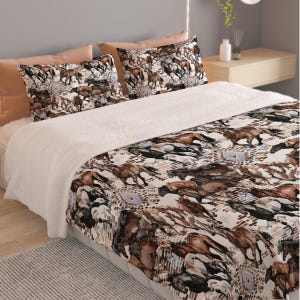 Horse Duvet Set for Girls, Girls Wild Horses Bedding, Rodeo Bed Set, Western Themed Bedding Sets, Rodeo Gifts, Horse Riding Quilt,