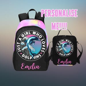Just A Girl Who Loves Dolphins Sac à dos pour fille, Sac à dos personnalisé avec nom pour les amateurs de dauphins, Sac dauphin pour cartables,