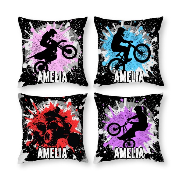 Personalized Dirt Bike Pillowcase for Girls - Custom Pillowcase With Name on For Biker Girls Fans - Biking Birthday GIft for Motorcross