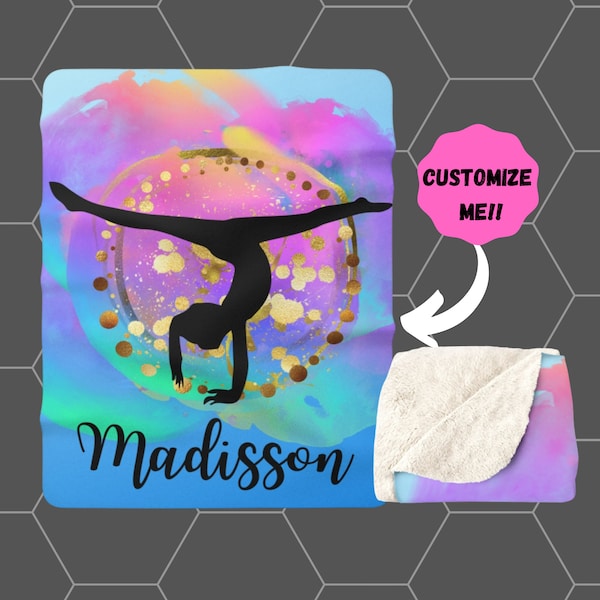 Gymnastics Blanket for Girls - Personalized With Name - Customized Blanket for Women and Girls Gymnasts- Sherpa Super Soft Blanket Winter