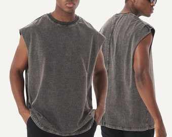 Men's Oversized Tank Tops, Sleeveless Distressed Tops for