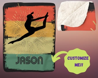 Womens Retro Gymnastics Blanket Fully Personalized - Womens Customized Blanket For Gymnasts  - Personalised Gymnastics Gift for Christmas