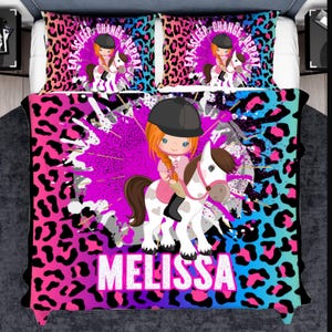 Personalized Horse Riding Duvet Set for Girls, Personalized Bedding for Kids Who Love Horses, Equine Gifts, Horse Bedroom Decor, Horsey girl