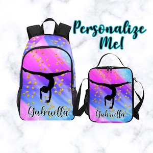 Sac à dos personnalisé pour enfant pour gymnaste, sac à dos de gymnastique avec sac à lunch assorti portant le nom, cartable personnalisé pour gymnaste