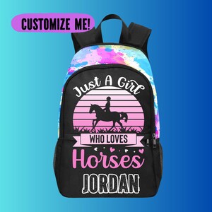 Sac à dos cheval personnalisé et sac à lunch assorti pour fille, sacs d'équitation pour école avec nom, sac à dos personnalisé, personnalisé