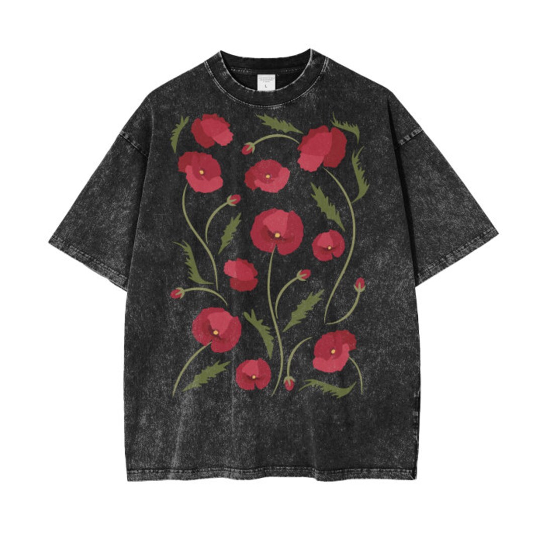 Poppy Shirt for Men Oversized Pressed Flowers T Shirt for - Etsy