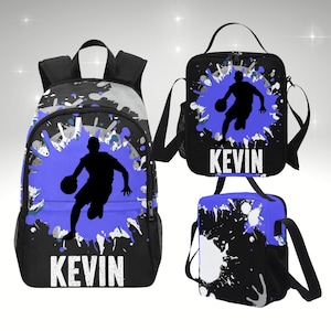 Sac à dos de basket-ball pour enfants, ensemble sac à dos de basket-ball et boîte à lunch personnalisés, sac à dos pour enfants avec boîte à lunch assortie pour enfants sportifs