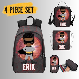 Sac à dos personnalisé héros noir pour garçon, sac de rentrée pour enfants afro-américains, cadeau personnalisé pour garçon noir dessin animé de conte de fées