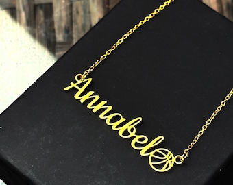 Personalized Basketball Necklace for Sports Mom, Basketball Name And Number Necklace, Silver Name Necklace For Sporty Girls Tween Teens T