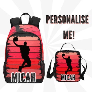 Sac à dos de basket-ball pour garçons personnalisé avec nom, cartable personnalisé pour joueurs de basket-ball, sac à dos pour enfants style rétro, sac à dos élégant