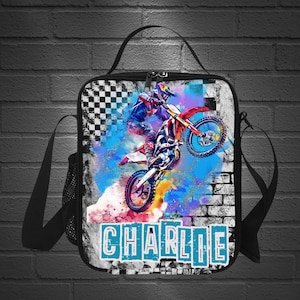 Sacs à lunch personnalisés avec nom pour enfants motards, Sac à lunch pour garçons motards tout terrain, Boîte à lunch personnalisée pour motos tout-terrain, Idées de rentrée des classes