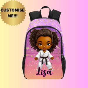 Sac à dos karaté pour fille, sac à dos personnalisé pour fille, sac d'arts martiaux pour enfants, sac ninja pour fille, sac à dos pour filles pour l'école, jujitsu