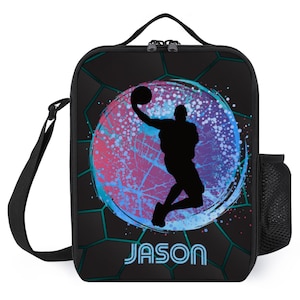Boîte à lunch de basket-ball personnalisée pour garçons - Boîte à lunch personnalisée pour joueurs de basket-ball - Sac à lunch cool pour l'école avec nom sur monogramme