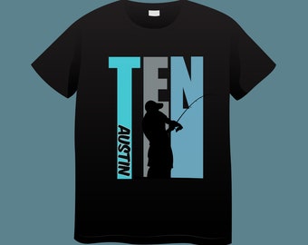 Custom Fishing Birthday Shirt for Boys Turning 10, 10th Birthday TShirt for Fishermen Boys, Sports Birthday Gifts for Fishing Kids