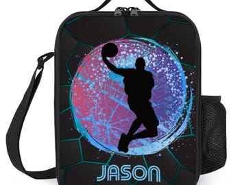 Personalized Basketball Lunchbox for Boys- Customized Lunchbox for Basketball Players- Cool Lunch Bag for School with Name On Monogram