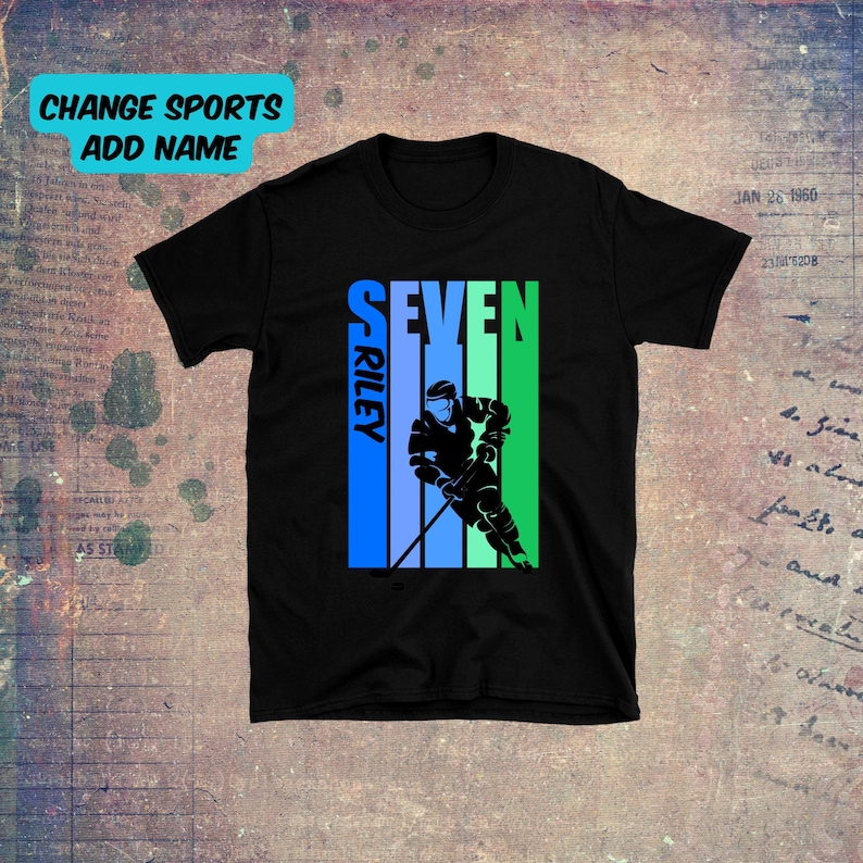 Kids Personalized 7th Birthday Ice Hockey Shirt - Boys 10 Today Ice Hockey TShirt Fully Customized With Name - Cool Retro Graphic Design image 1
