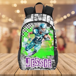 Sacs à dos de football américain noirs pour filles, Sacs de football personnalisés pour fille, Sacs à dos de rentrée scolaire pour footballeuses avec nom