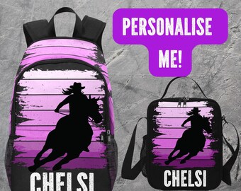 Personalized Backpack For Barrel Racing Girls - Rodeo Backpack With Name on School Bag Barrel Racers Teen Teenagers, Gift for Rodeo Queen
