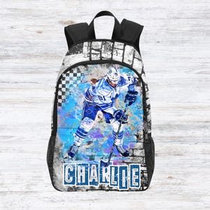 Sacs à dos de hockey sur glace bleus pour garçons personnalisés avec nom, Sacs à dos de hockey sur glace personnalisés pour garçons, Cadeaux hockey sur glace pour enfants, Sacs de sport pour l'école