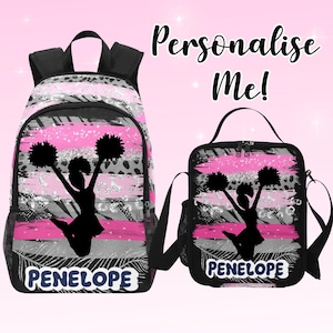 Sac à dos de pom-pom girl personnalisé pour fille - Sac à dos de pom-pom girl personnalisé avec nom - Cartable avec sac à lunch assorti pour Cheer Girls