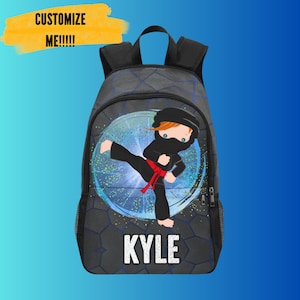 Sac de karaté personnalisé pour garçon pour l'école, sac à dos de karaté personnalisé avec sac à lunch assorti, sac personnalisé pour la rentrée scolaire des enfants de karaté