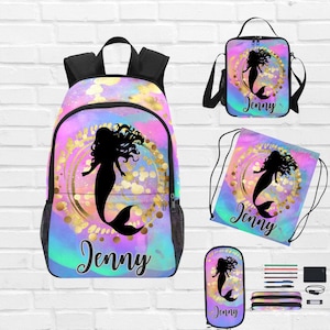 Sac à dos personnalisé sirène pour fille - Sac personnalisé pour fille sirène joueuse - Cadeau pour fille sirène Anniversaire d'un enfant