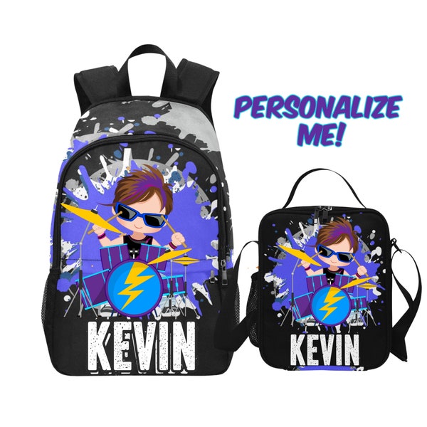 Toddler Backpack for Drummer Kids, Personalized Drumming Backpack And Lunchbox Set, Name Backpack For Starting School, Drum Bags Gifts