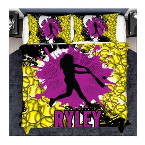 Girls Personalized Softball Bedding Set,  Customized Bedset for Softball GIrls, Custom Bedding For Softball Kids With Name on, Personalized