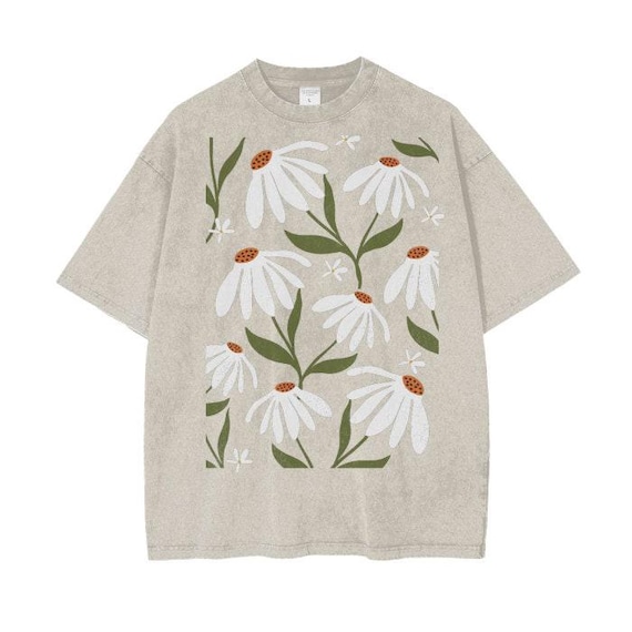 Men's Oversized Floral Shirt, Vintage Tshirts With Flowers