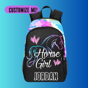 Sac à dos cheval personnalisé et sac à lunch assorti pour fille, sacs cheval pour l'école, cadeaux cheval fille, amour équitation chevaux