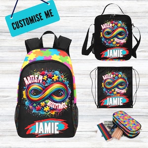 Sac à dos personnalisé pour garçons, sensibilisation à l'autisme avec sac pour enfants, sac à dos neurodivers pour adolescents autistes,
