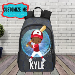 Sac à dos de baseball personnalisé afro-américain pour enfants - Sac à dos pour garçons pour enfants de baseball - Boîte à lunch assortie disponible
